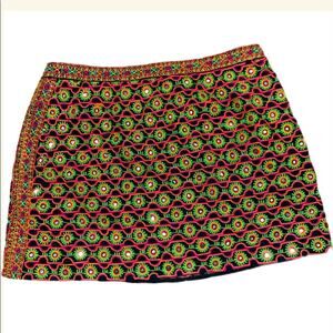 GRYPHON New York Black Floral Neon Silk Mini Skirt Size XS